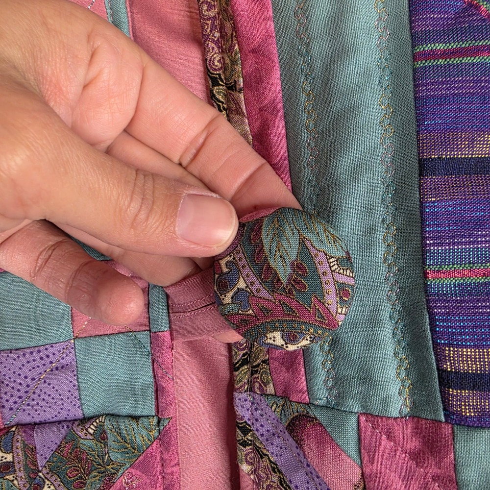 Handmade Quilted Patchwork Jacket Womens XL Pink Purple Teal Wearable Art Boho - Picture 5 of 12